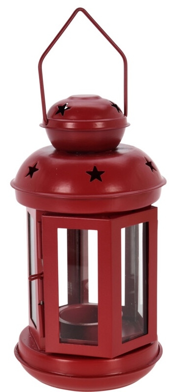 Kovová lucerna červená 20x11,5x11 cm