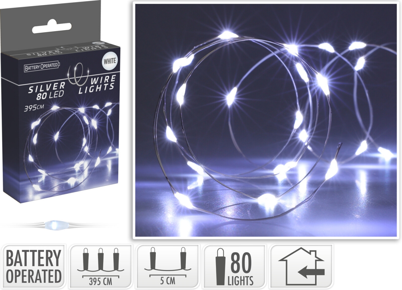 Světelný řetěz 405 cm, 80 mikro LED studené bílé světlo