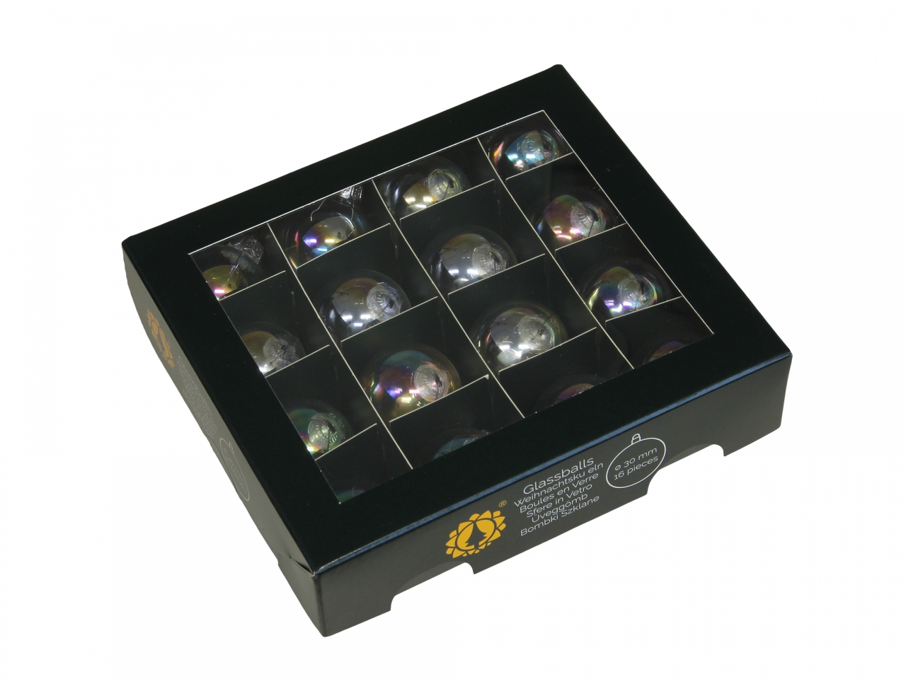 Skleněné baňky průhledné perlové 3 cm, sada 16 ks