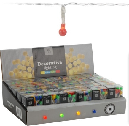 Světelný řetěz 20 LED, barevné kouličky, barva světla teplá bílá, 220 cm