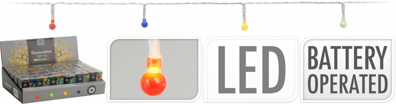 Světelný řetěz 20 LED, barevné kouličky, barva světla teplá bílá, 220 cm