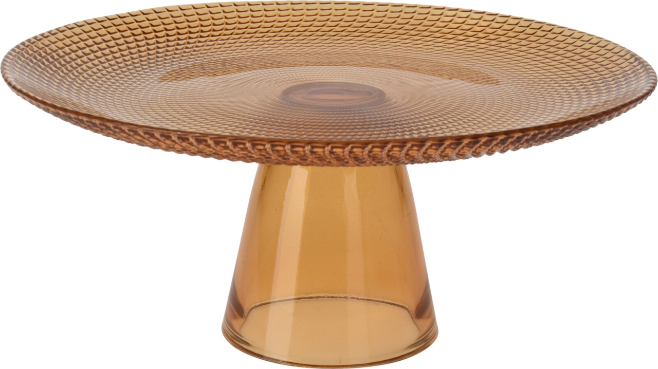 Skleněný talíř na dort jantarový 12,8x28 cm