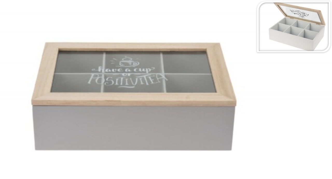 Krabička na čaj šedá 24x16,5x7 cm