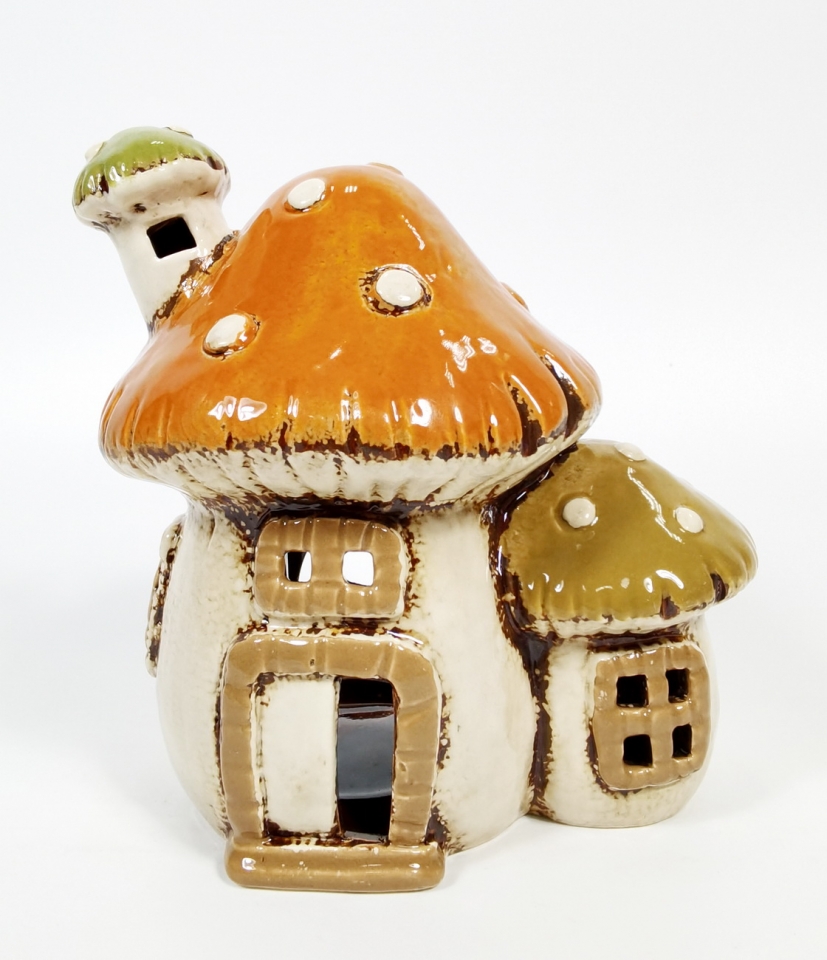 Keramická muchomůrka na čajovou svíčku, oranžová 16,5x16x12 cm