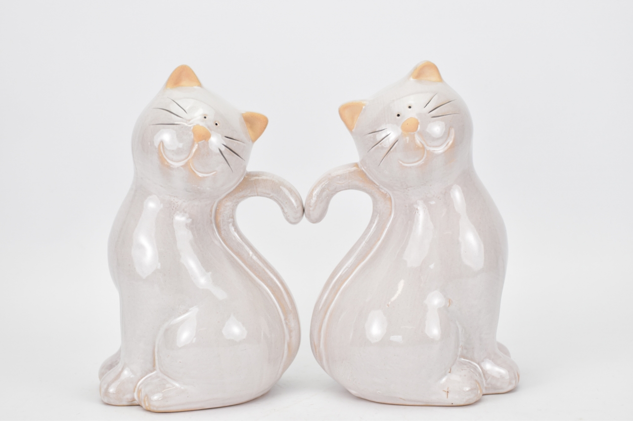 Keramická kočka béžová 20,8x13x9,8 cm mix druhů, balení 2 ks