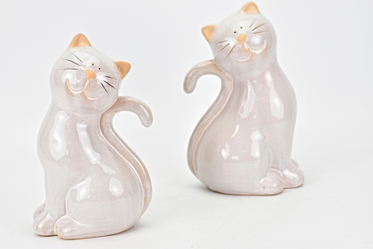 Keramická kočka béžová 20,8x13x9,8 cm mix druhů, balení 2 ks