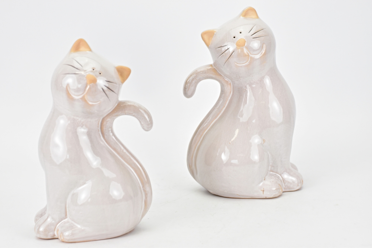 Keramická kočka béžová 20,8x13x9,8 cm mix druhů, balení 2 ks