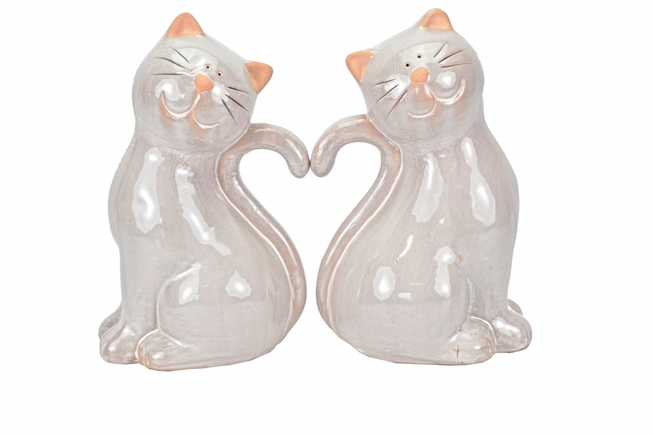 Keramická kočka béžová 20,8x13x9,8 cm mix druhů, balení 2 ks