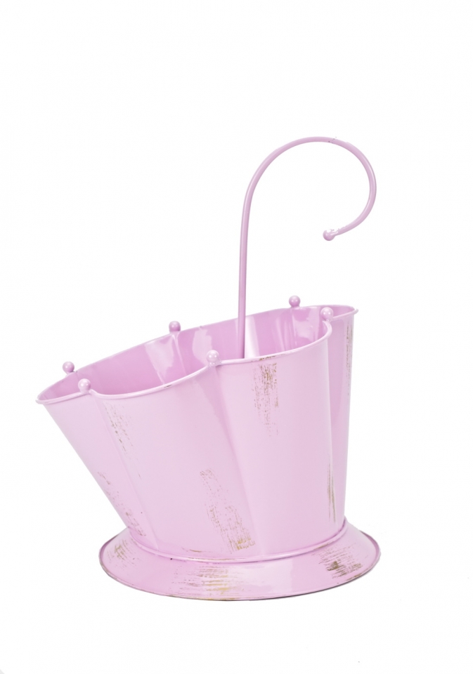 Plechový květináč deštník růžový 32x21x27 cm