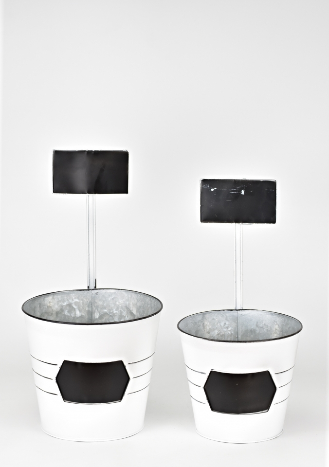 Plechový květináč s popisovací cedulkou, sada 2 ks