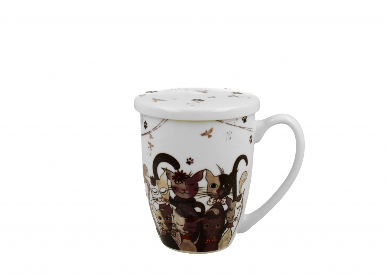 Porcelánový hrnek byliňák Cats Family 360 ml v papírové dóze