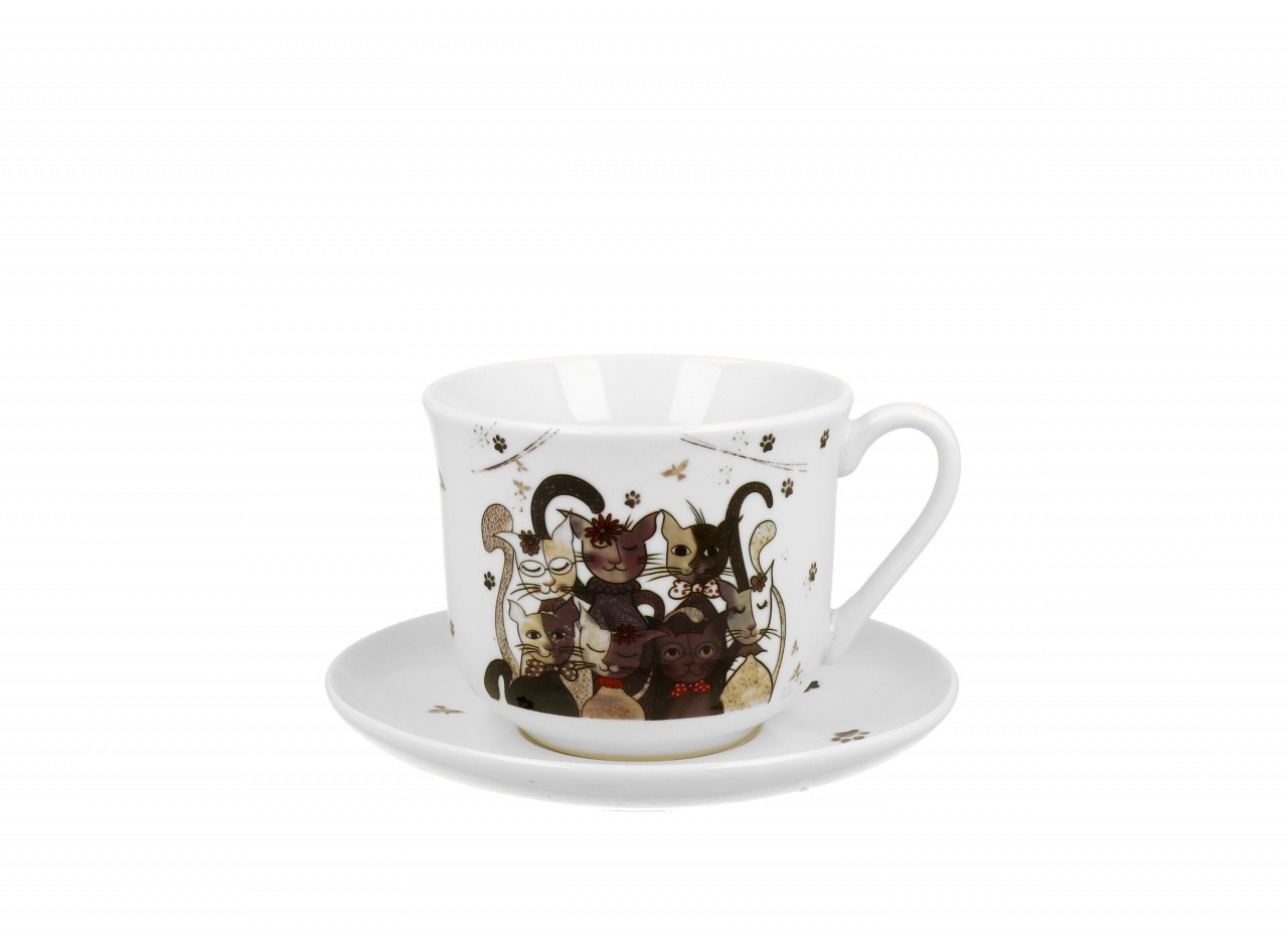 Porcelánový hrnek jumbo Cats Family s podtalířkem 450 ml v dárkovém boxu