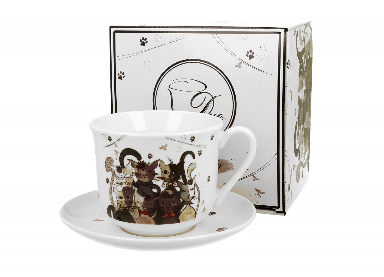 Porcelánový hrnek jumbo Cats Family s podtalířkem 450 ml v dárkovém boxu
