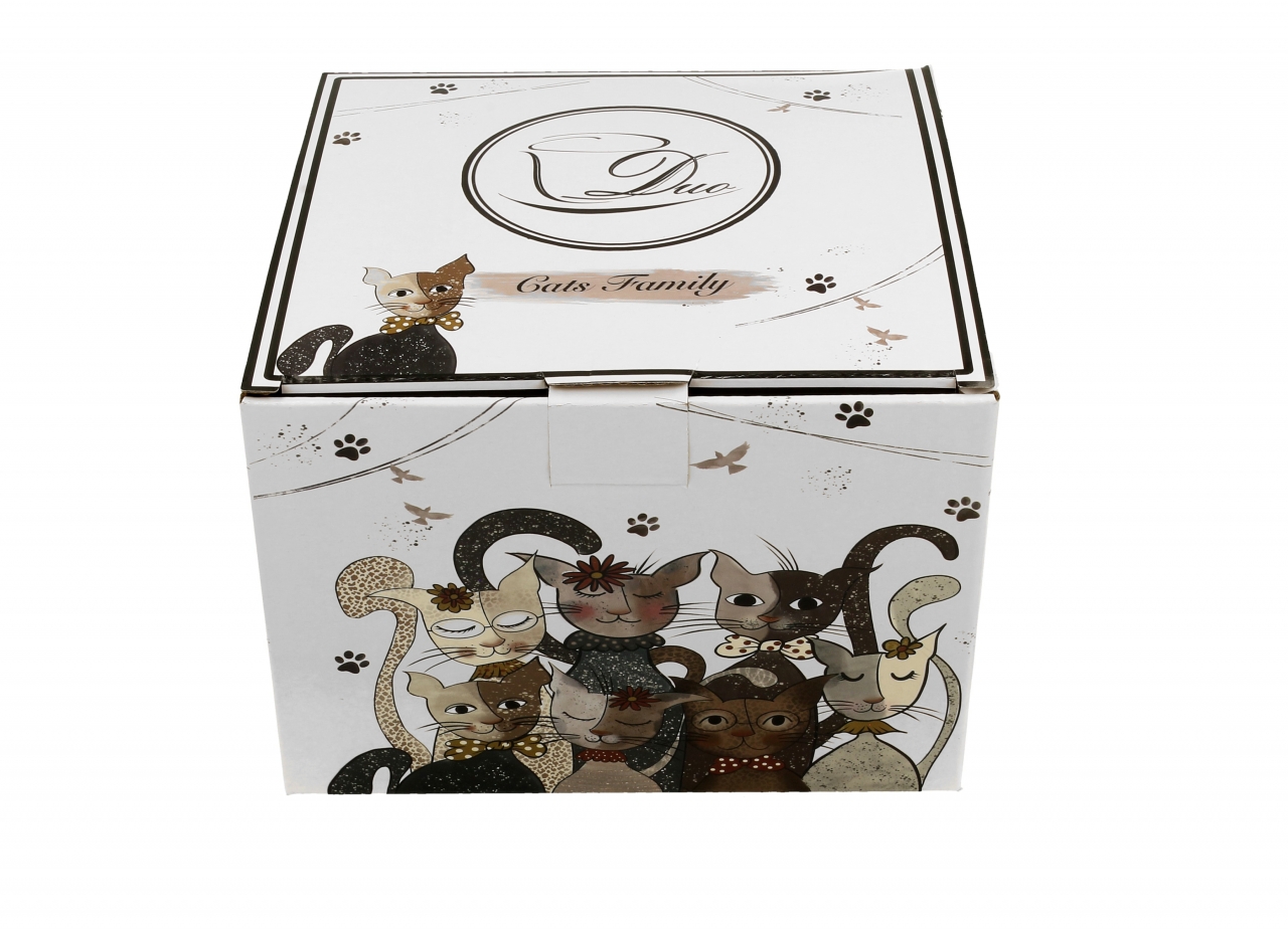 Porcelánový hrnek jumbo Cats Family s podtalířkem 450 ml v dárkovém boxu