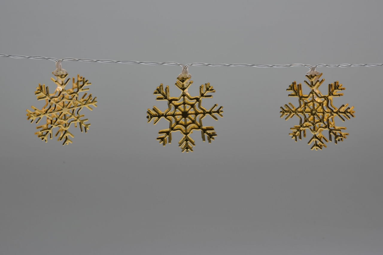 Vánoční osvětlení 10x LED zlaté vločky, délka 120 cm