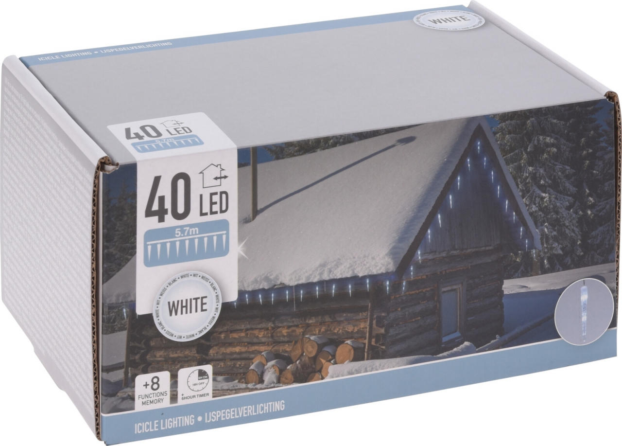 LED osvětlení - 20x rampouch, 40 LED, 570 cm, studená bílá