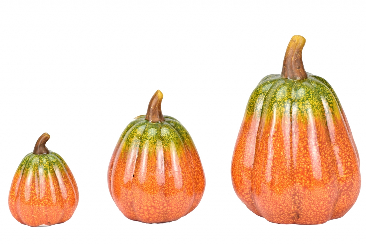 Keramická dýně oranžová/zelená 19x15 cm