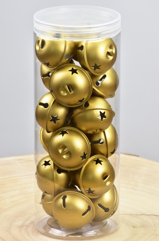 Sada 18 ks zlatých kovových rolniček v plastové tubě