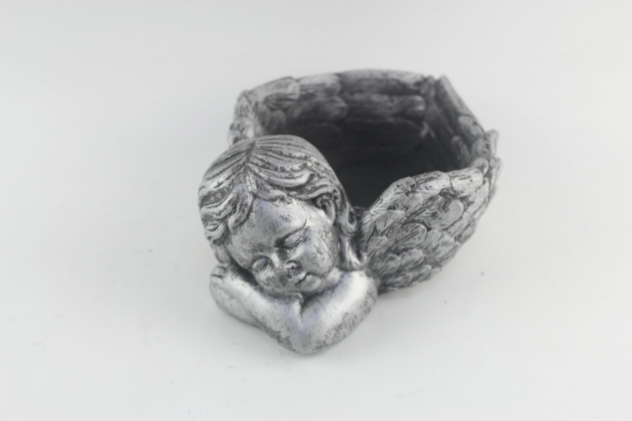 Betonový květináč s andělem stříbrný 23x10,5x17 cm