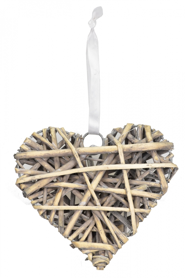 Proutěné srdce šedé s patinou 15x15x4 cm