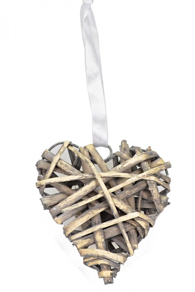 Proutěné srdce šedé s patinou 10x10x3,5 cm