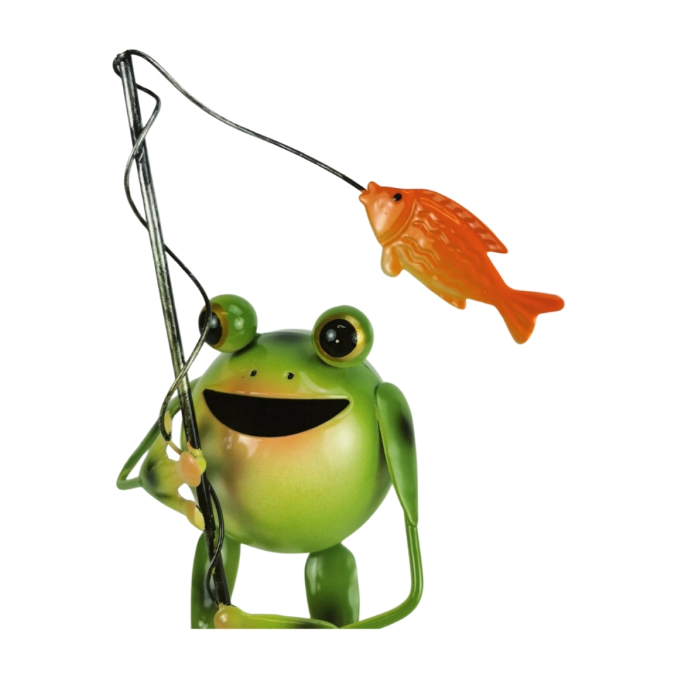 Kovová žába s rybou 28 cm zelená