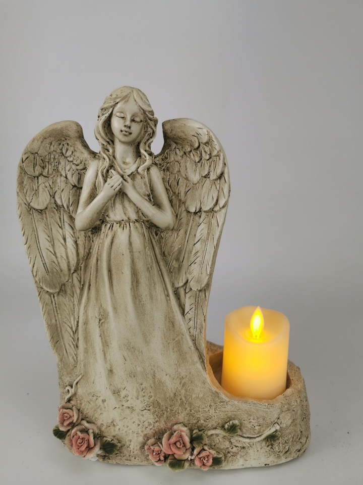 LED anděl polyresin se svíčkou 21,5 x 11 x 27 cm