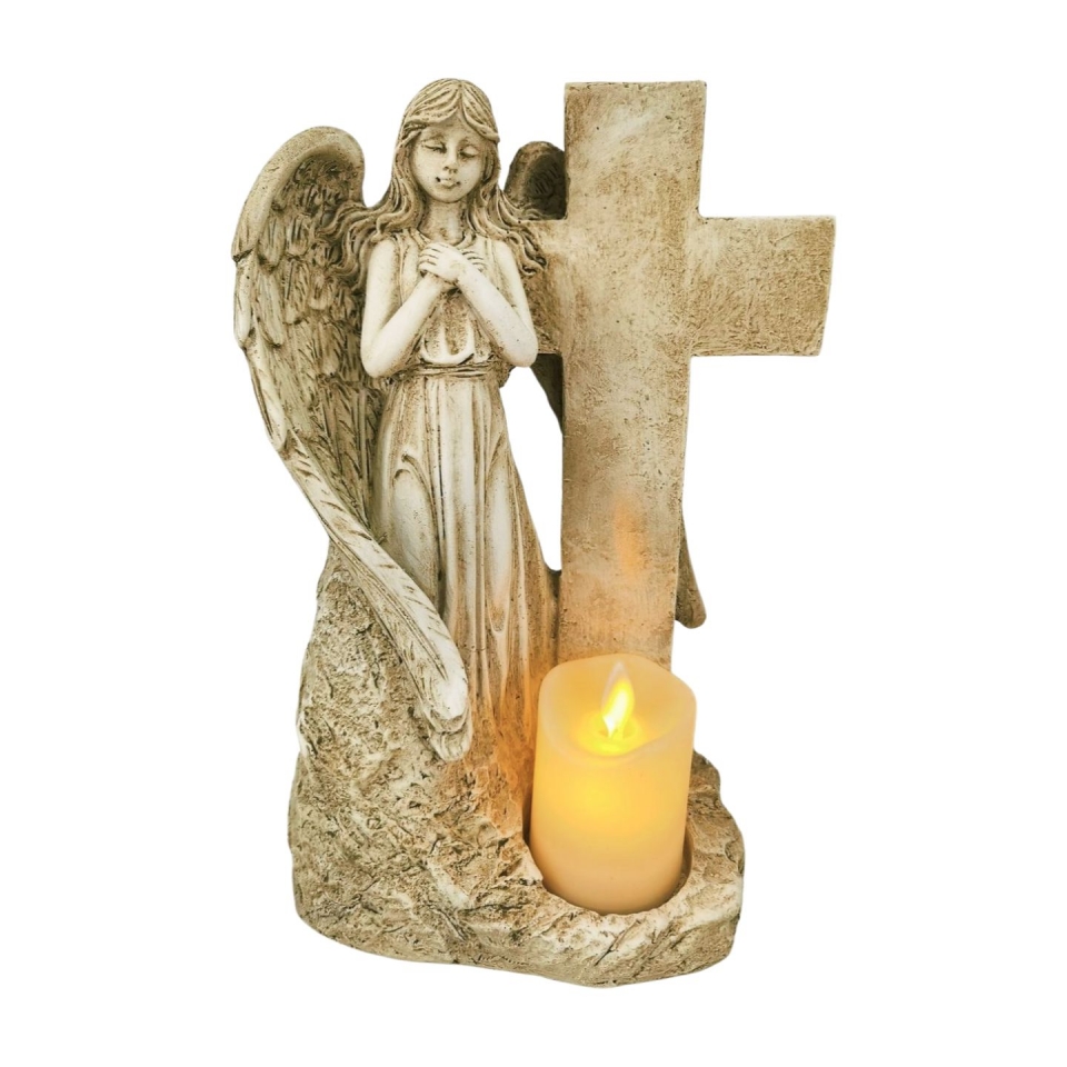 LED anděl polyresin se svíčkou 17 x 10,5 x 26,5 cm