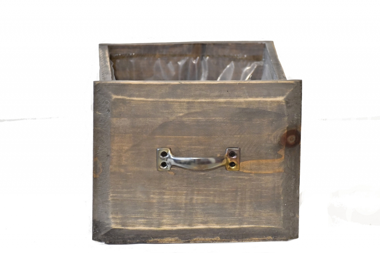 Dřevěný květináč zásuvka 15,2x18,5x16,2 cm, šedý