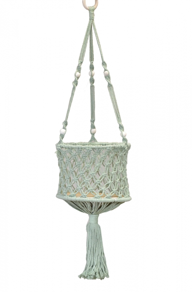 Macramé závěsný květináč světle zelený 73 cm