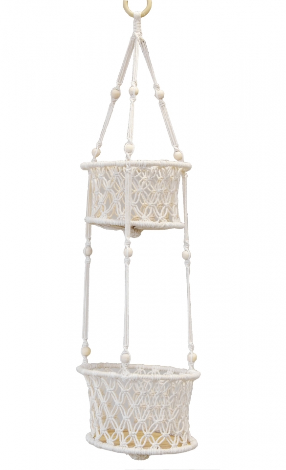 Macramé závěsný květináč krémový 77 cm