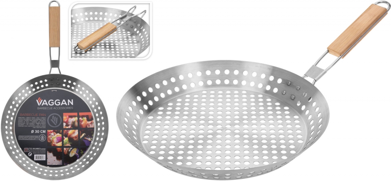 BBQ pánev 30 cm s dřevěnou rukojetí