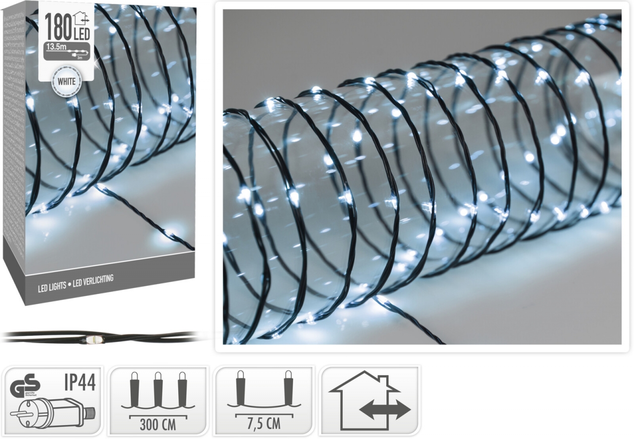 Dekorativní osvětlení 180 LED, 13,5 m studená bílá, měkký drát