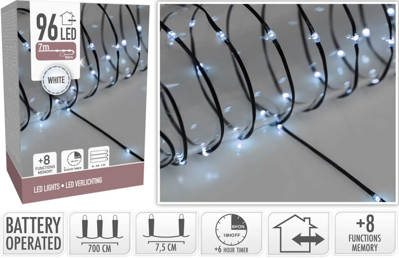 Dekorativní osvětlení 96 LED, 7,2m studená bílá, na baterie
