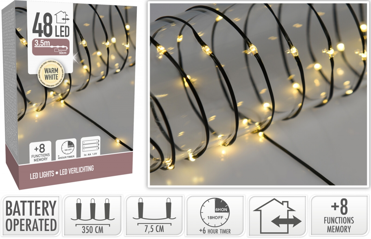 Dekorativní osvětlení 48 LED, 3,6m teplá bílá, na baterie