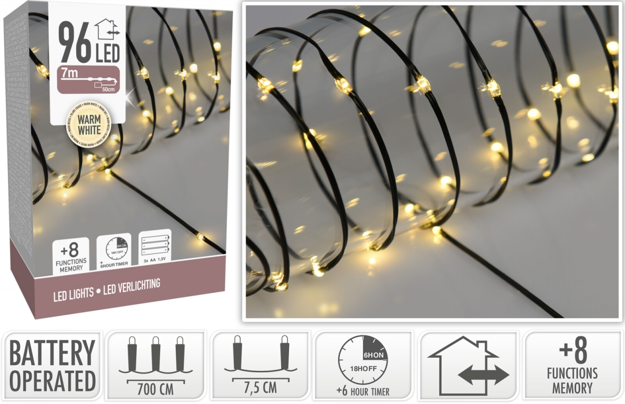 Dekorativní osvětlení 96 LED, 7,2m teplá bílá, na baterie