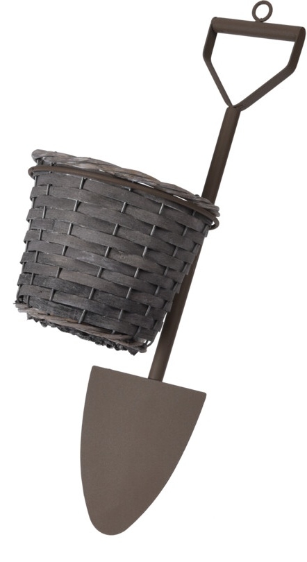 Kovový závěs rýč s košíkem 42x18x14 cm