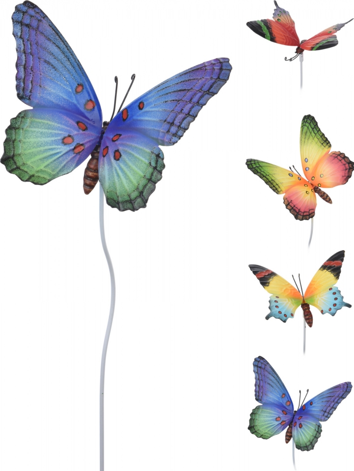 Kovový zápich motýl 69x14x11,5 cm, mix druhů