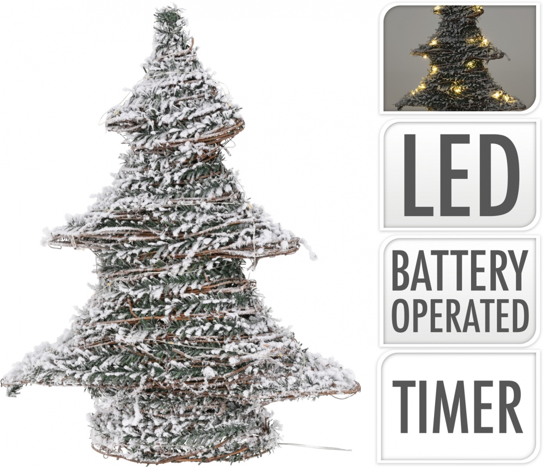 Svítící ratanový stromeček s umělým chvojím 40 cm, 30 LED