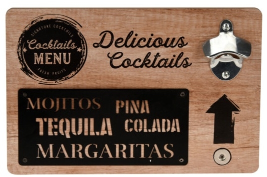 Otvírák lahví na zeď Delicious cocktails 30x20x4 cm