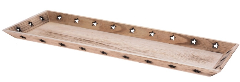 Dřevěný tác s motivem hvězd, přírodní 60x23 cm