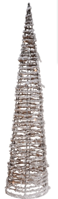 Svítící ratanový kužel 60 cm, 15 LED, zasněžený