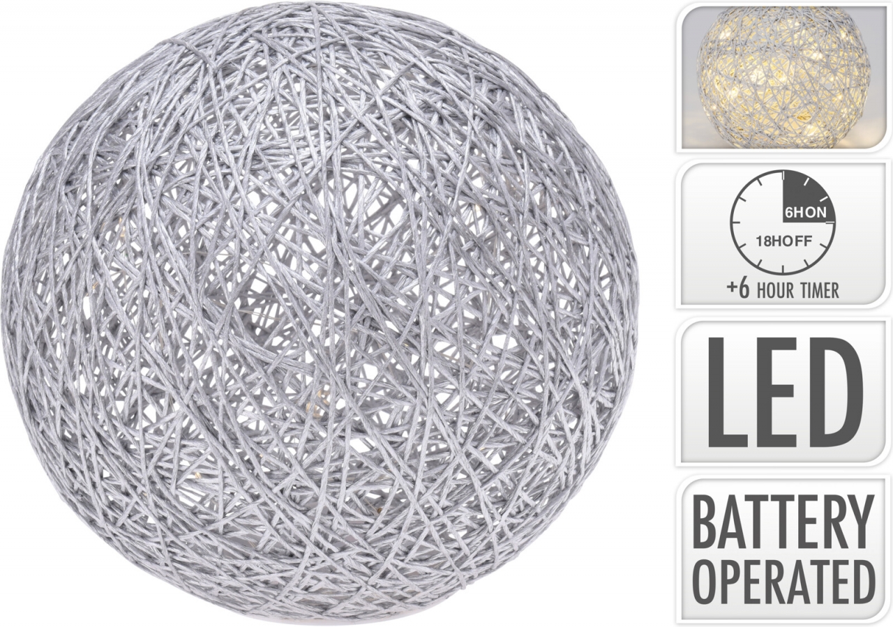Dekorativní LED koule Rafia metalická stříbrná 20 cm