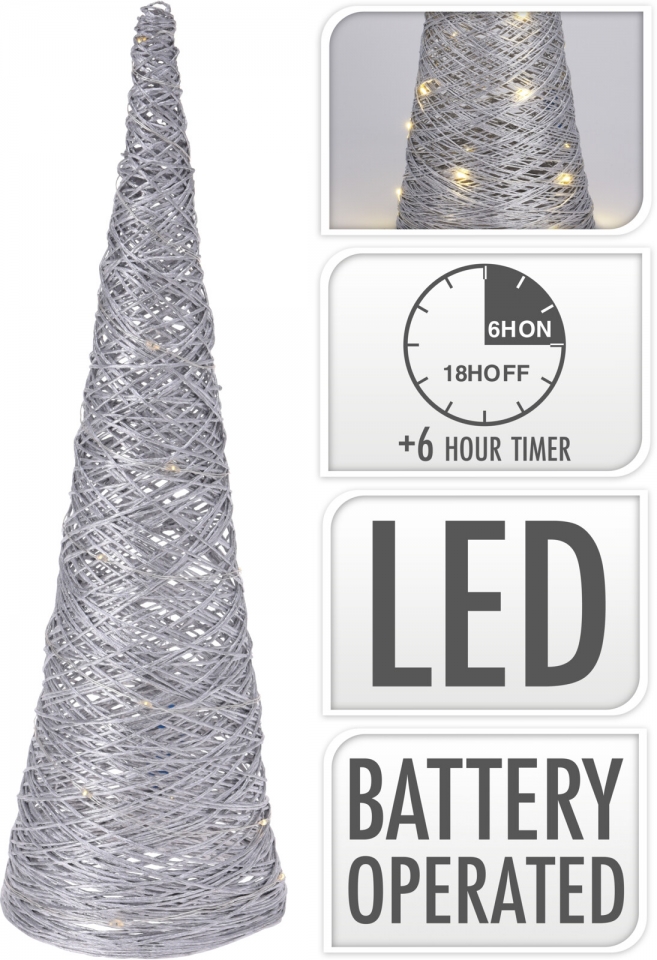 Dekorativní LED kužel Rafia metalický stříbrný 38,5 cm