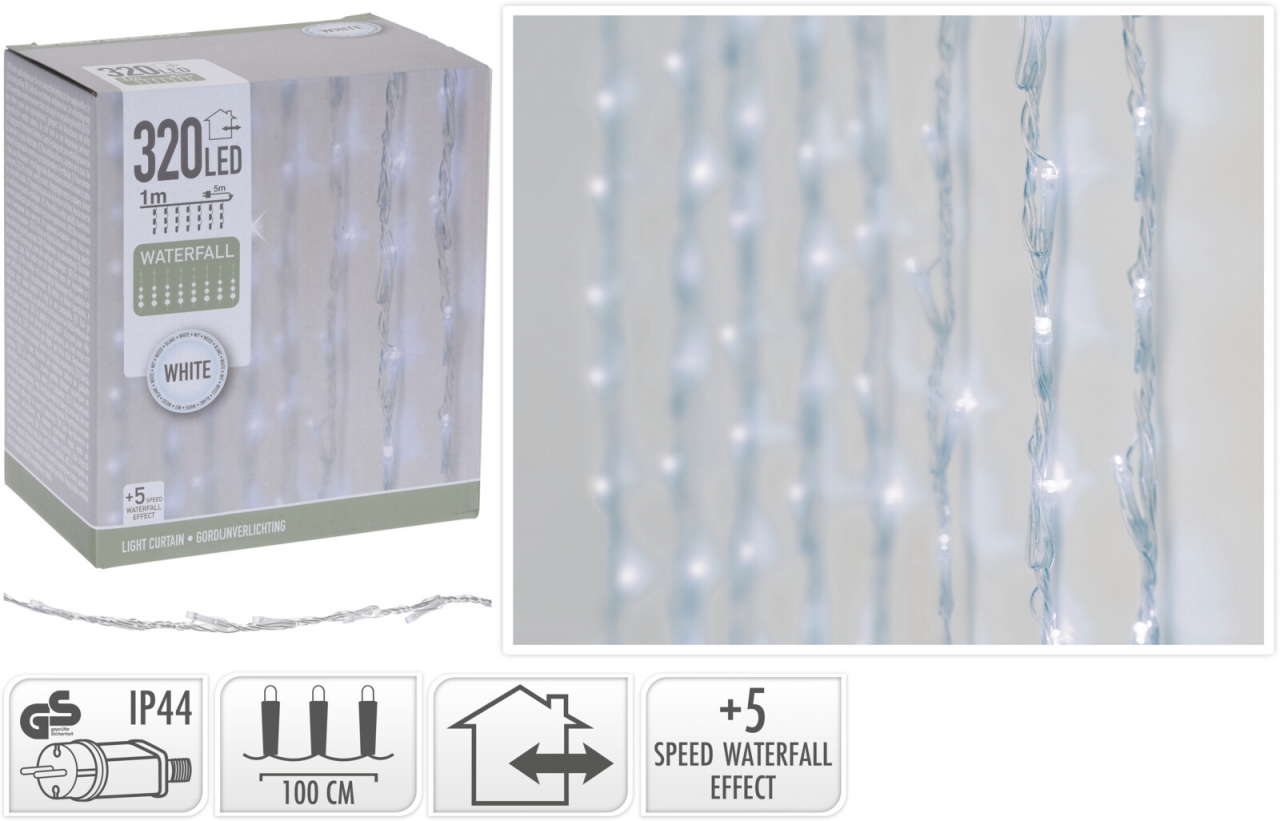 LED světelný závěs 320 LED 100x200 cm, studené bílé