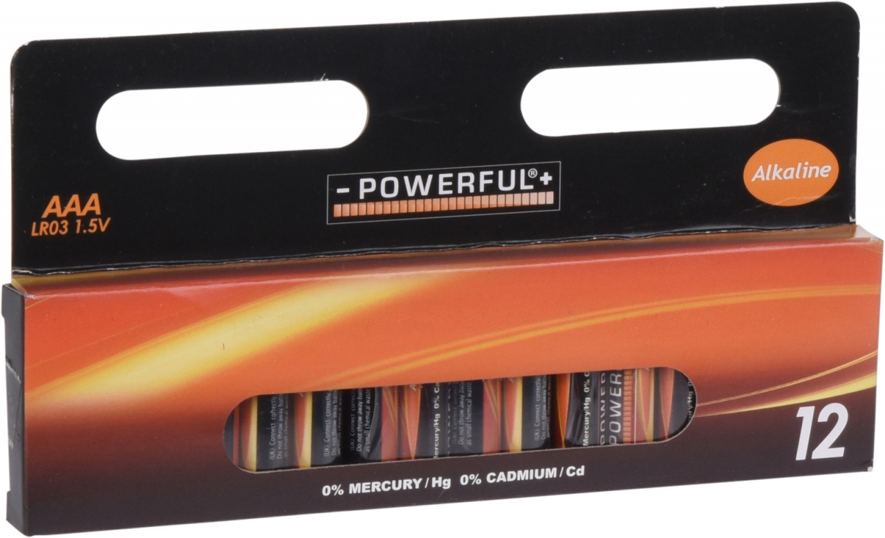 Alkalické baterie Powerful - AAA, LR03, 1,5V, 12 ks