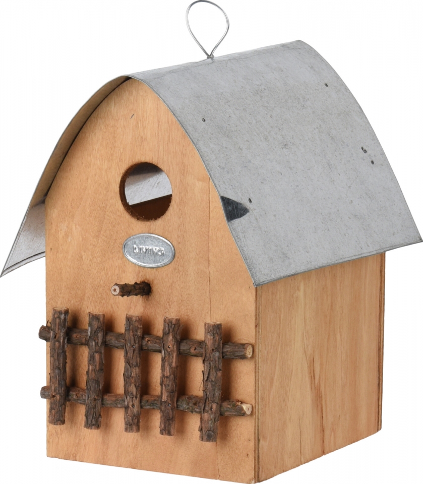 Dřevěná ptačí budka s kovovou střechou 20x15,5x18 cm
