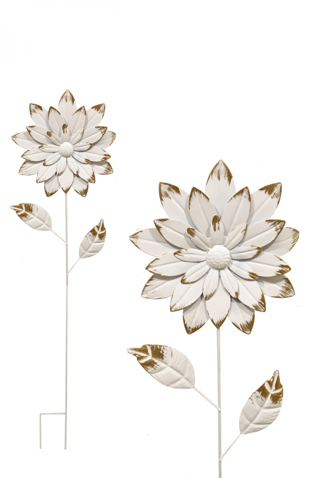 Kovová květina bílá s patinou A, zápich 80 cm