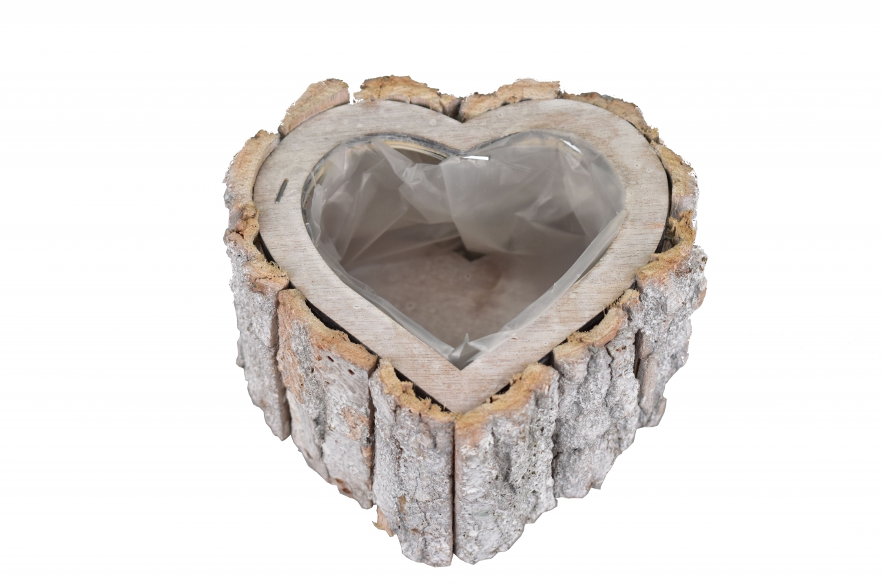 Dřevěný květináč z kůry srdce 8x14,5x14,5 cm