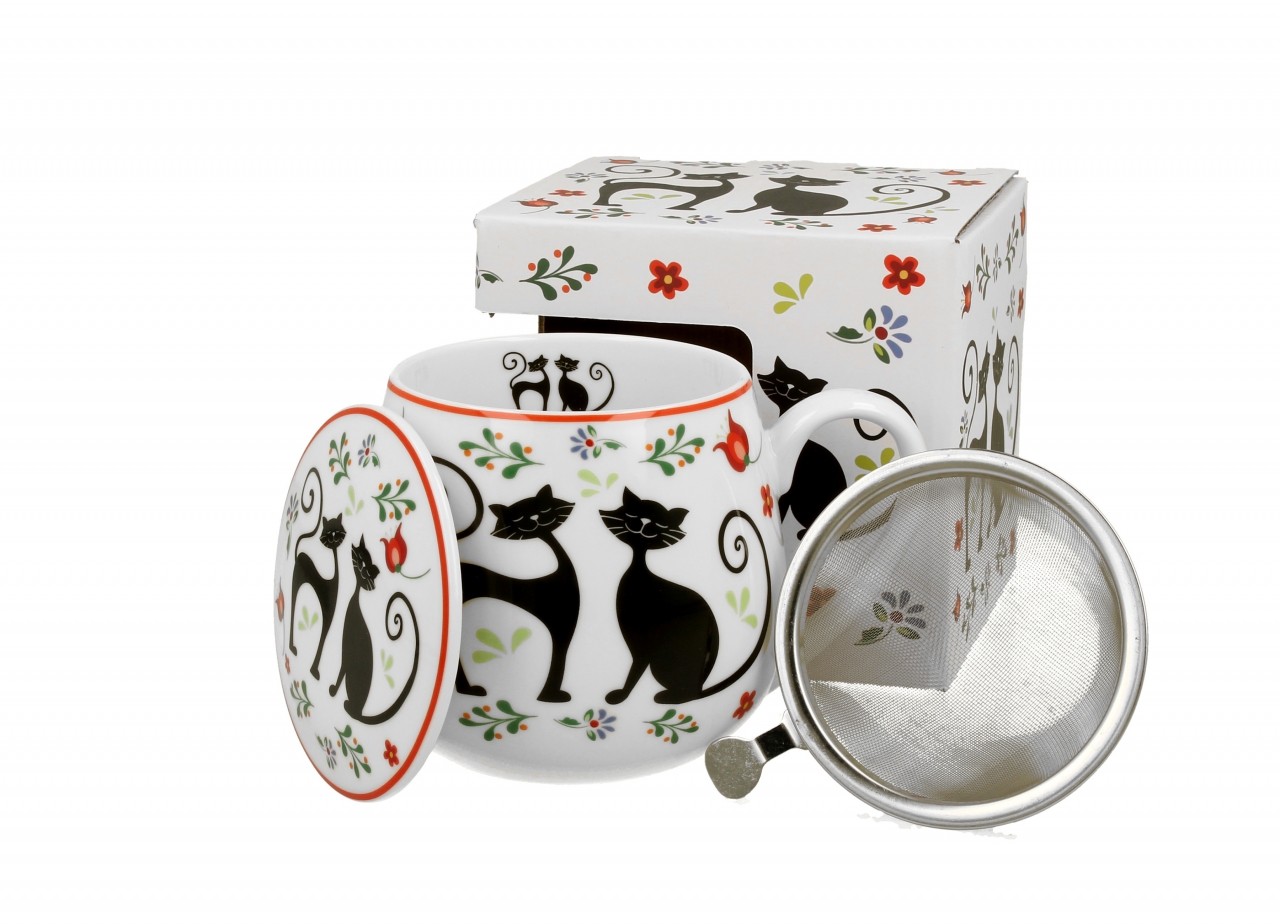 Porcelánový hrnek byliňák Etno cats 430 ml v dárkové krabičce